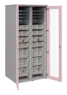 EUROMEDICA S - 90 skříň léková boxová, 2-dveřová/prosklená, 1950x900x735, korpus šedý, dvířka pastel